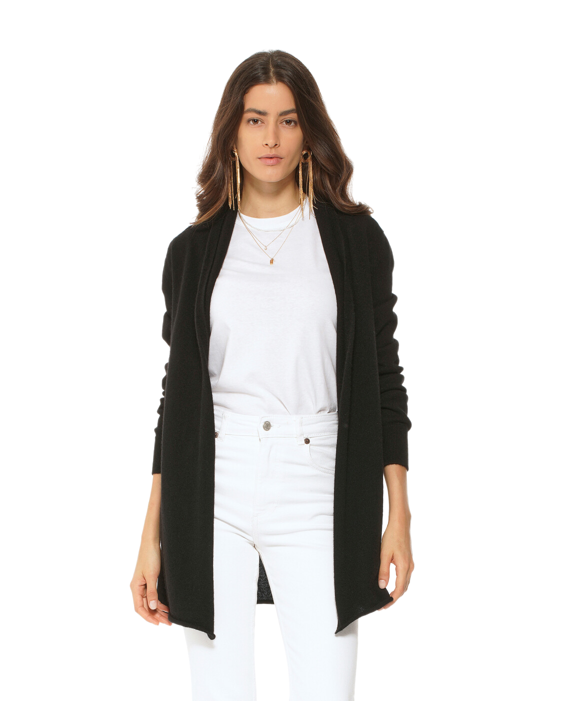 Monticelli Pure Cashmere Open Front Cardigan Black Made In Italy 1