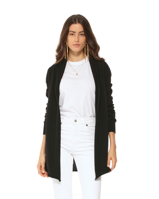 Monticelli Pure Cashmere Open Front Cardigan Black Made In Italy 1