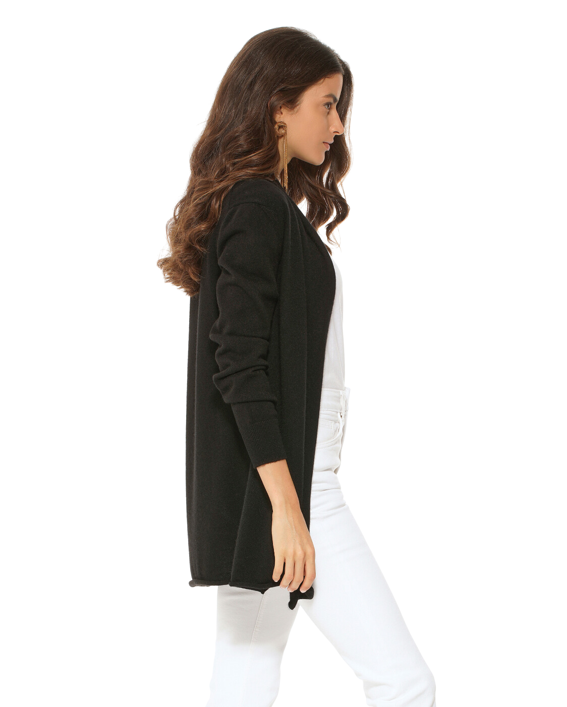 Monticelli Pure Cashmere Open Front Cardigan Black Made In Italy 2