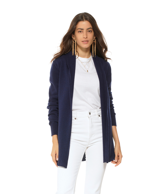 Monticelli Pure Cashmere Open Front Cardigan Blue 1 Made In Italy