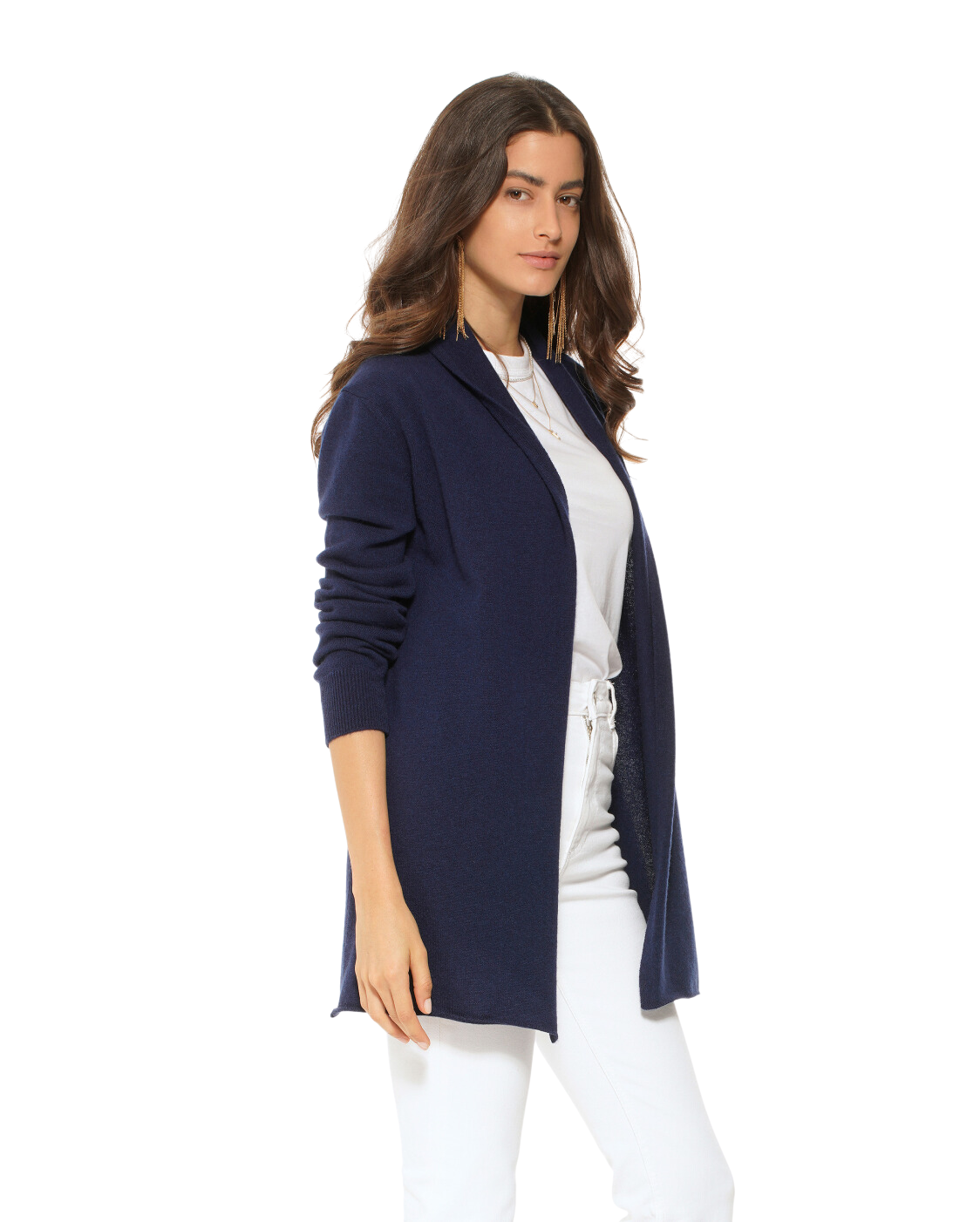 Monticelli Pure Cashmere Open Front Cardigan Blue 4 Made In Italy