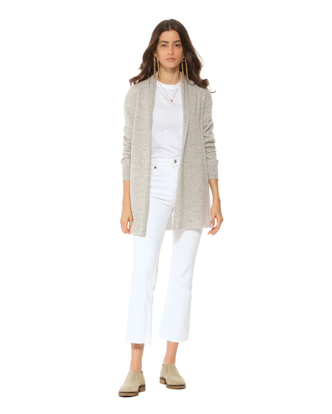 Monticelli Pure Cashmere Open Front Cardigan Light Grey 4 Made In Italy