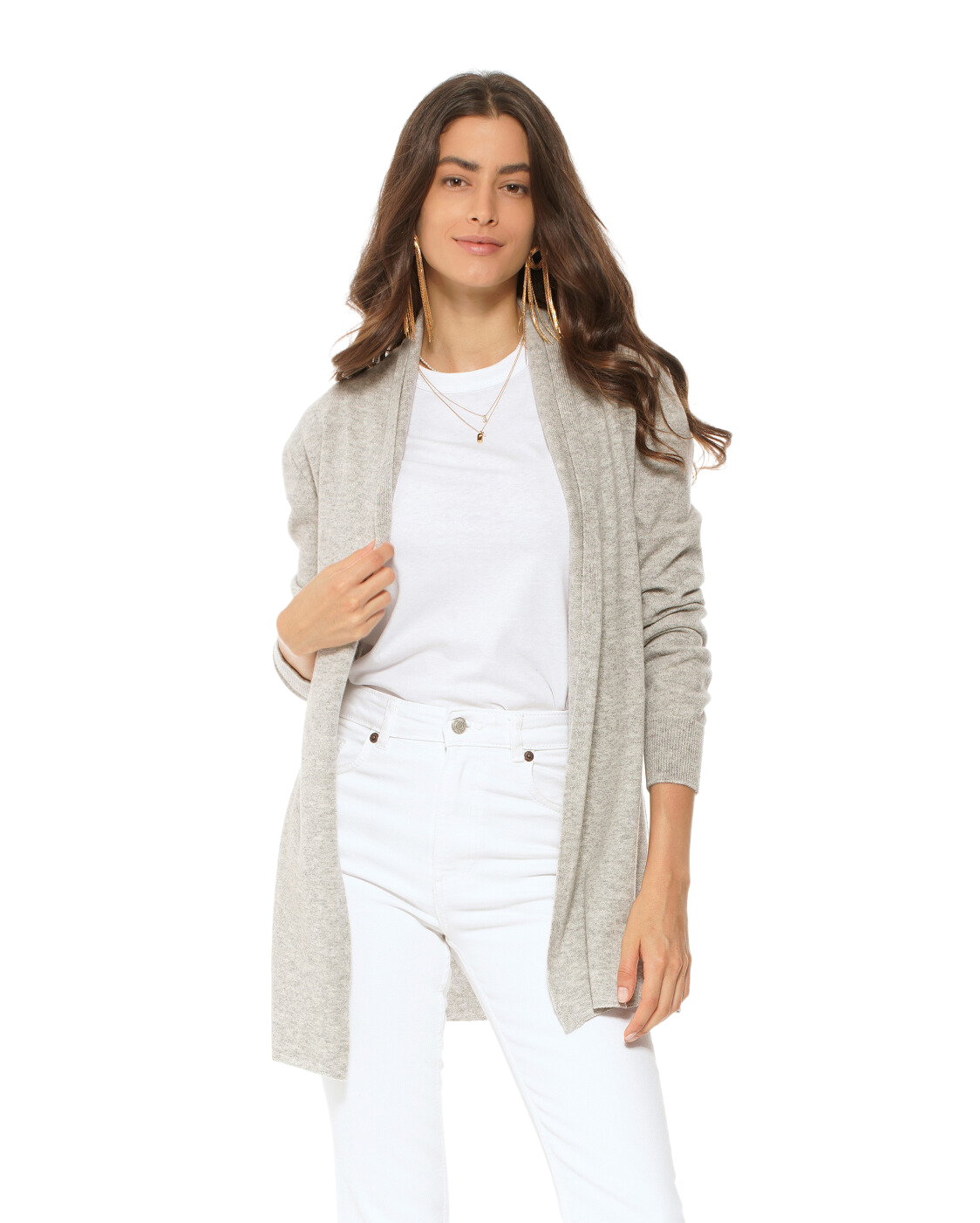 Monticelli Pure Cashmere Open Front Cardigan Light Grey 1 Made In Italy