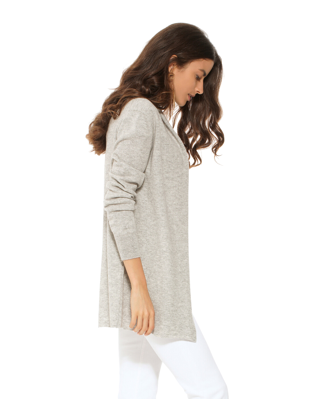 Monticelli Pure Cashmere Open Front Cardigan Light Grey 2 Made In Italy