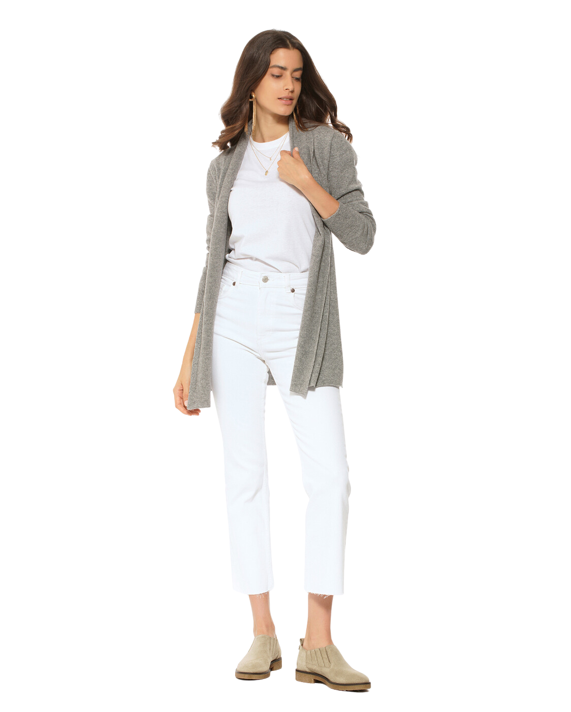 Monticelli Pure Cashmere Open Front Cardigan Medium Grey 4 Made In Italy