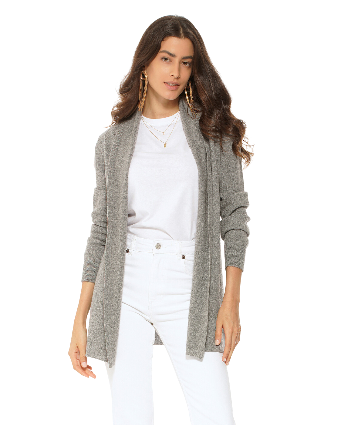 Monticelli Pure Cashmere Open Front Cardigan Medium Grey 1 Made In Italy