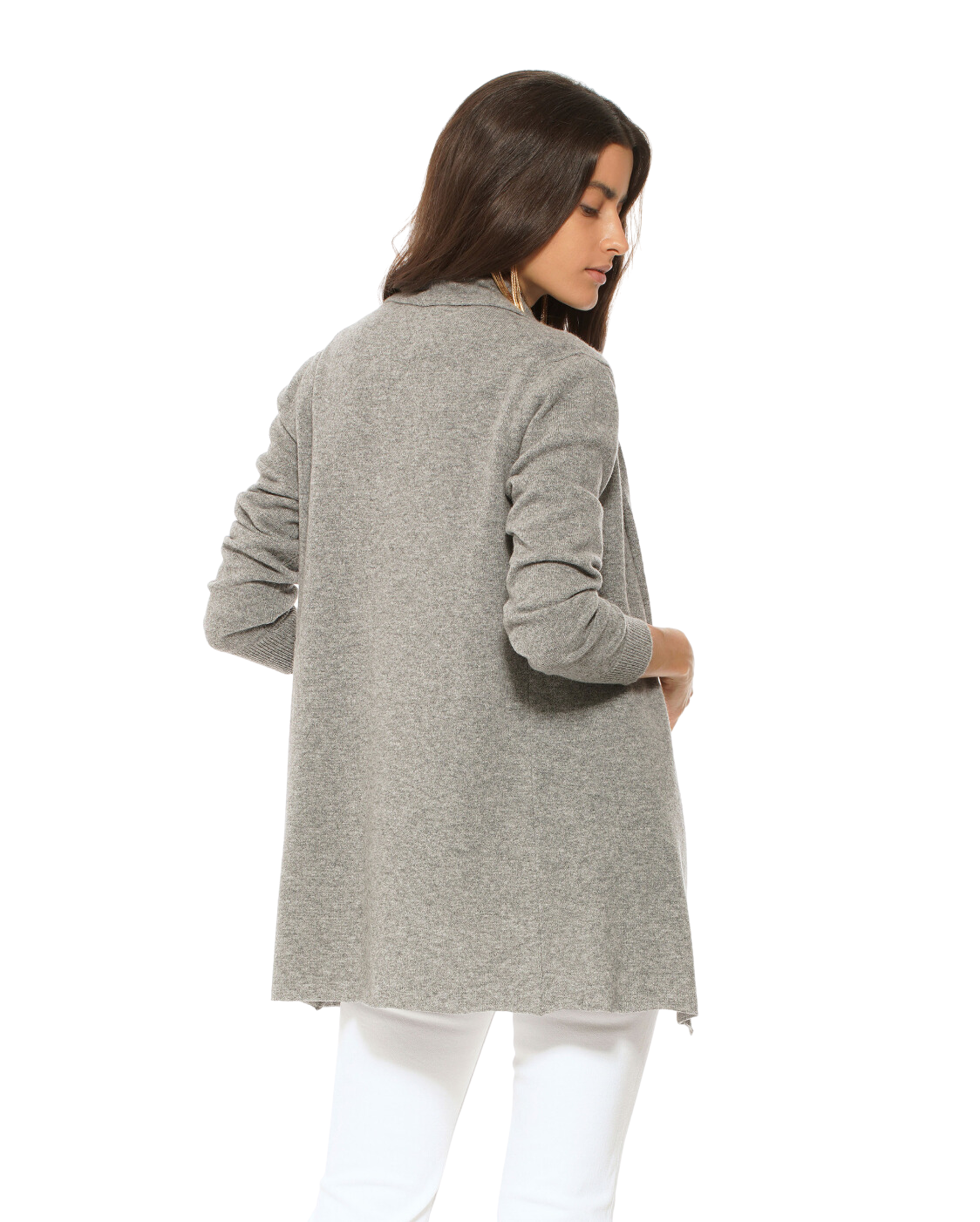 Monticelli Pure Cashmere Open Front Cardigan Medium Grey 3 Made In Italy