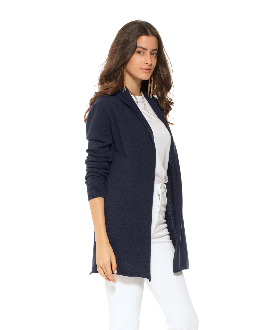 Monticelli Pure Cashmere Open Front Cardigan Night Blue Made In Italy 2