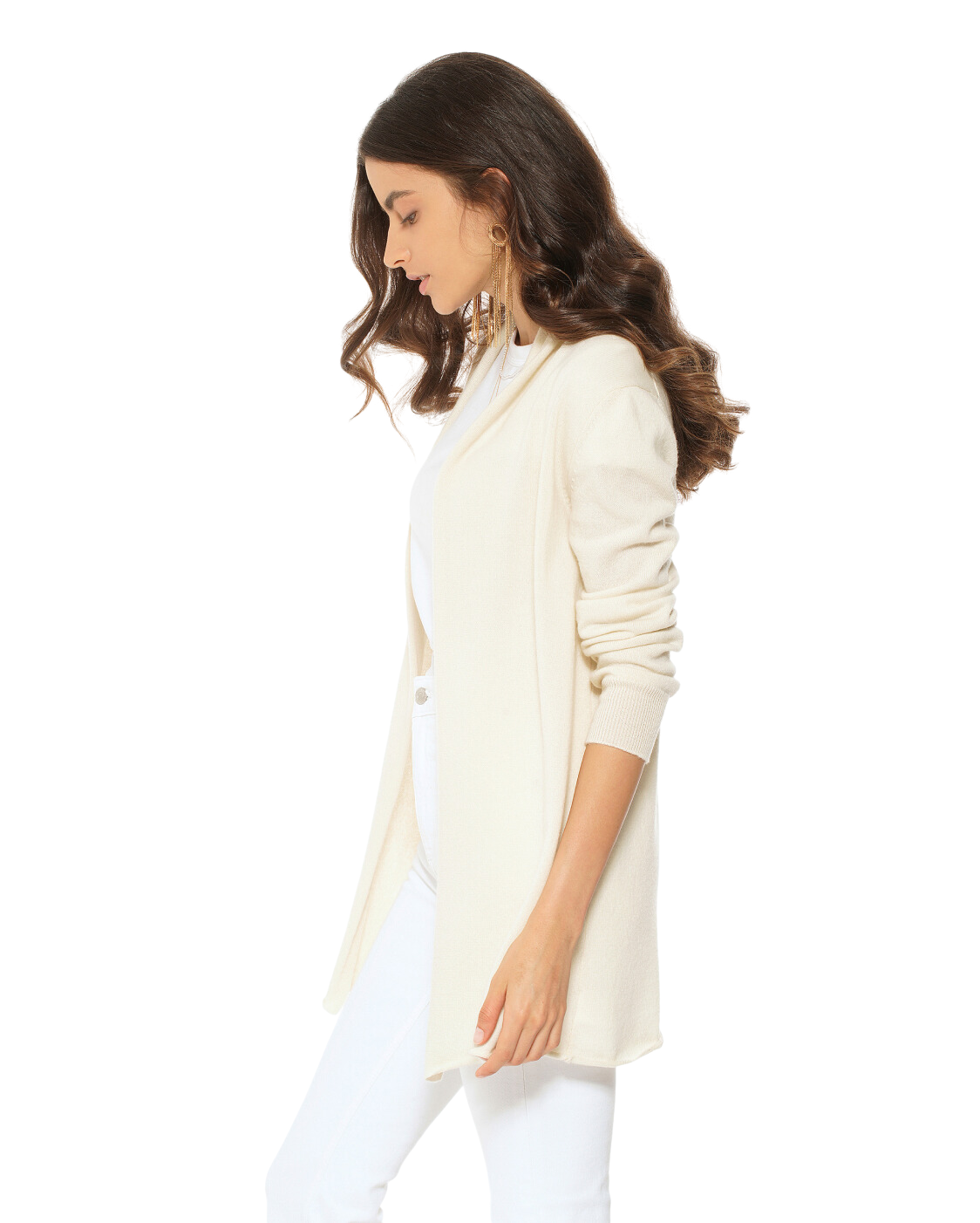 Monticelli Pure Cashmere Open Front Cardigan Milk White 2 Made In Italy