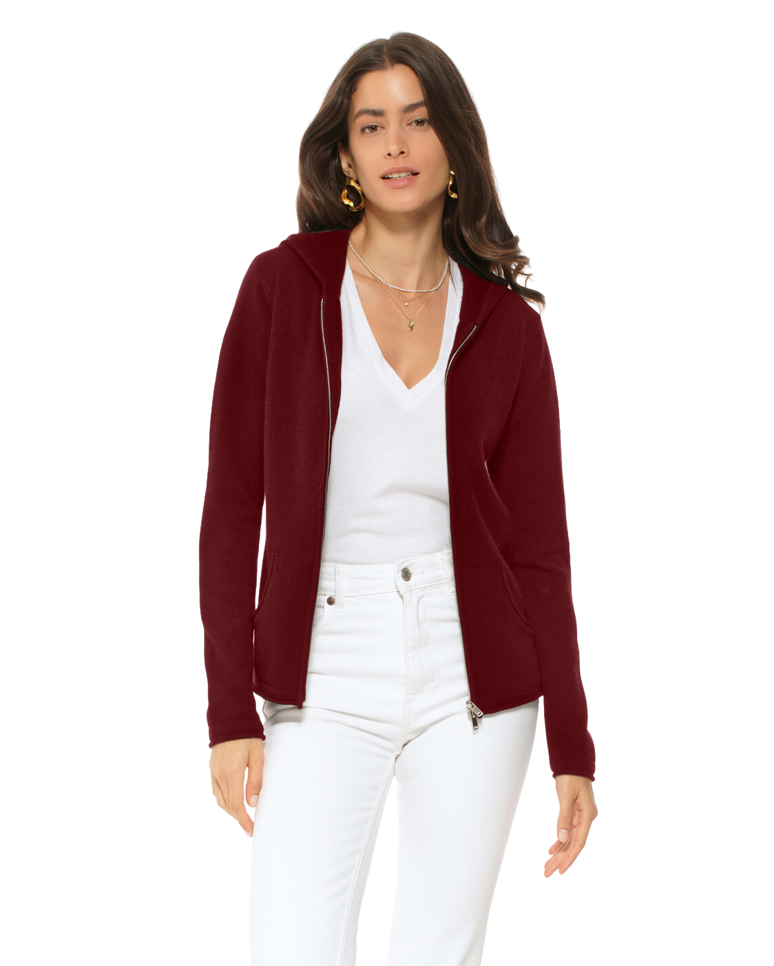 Monticelli Women's Pure Cashmere Hoodie Sweater Bordeaux Made In Italy 1