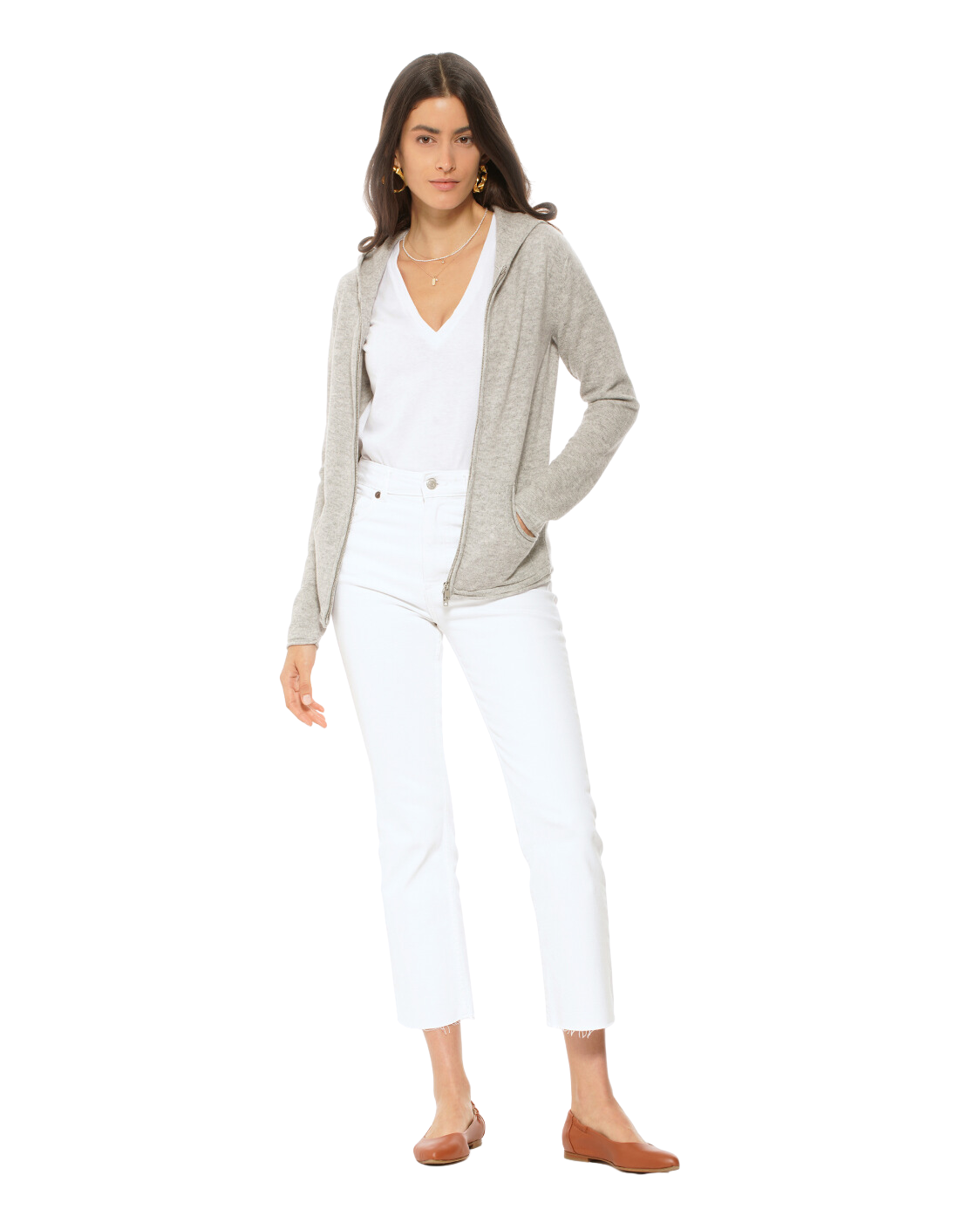 Monticelli Women's Pure Cashmere Hoodie Sweater Light Grey Made in Italy 4
