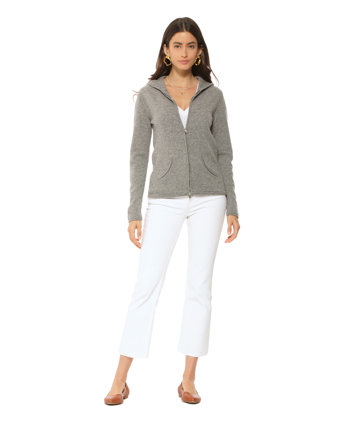 Monticelli Women's Pure Cashmere Hoodie Sweater Medium Grey Made In Italy 4