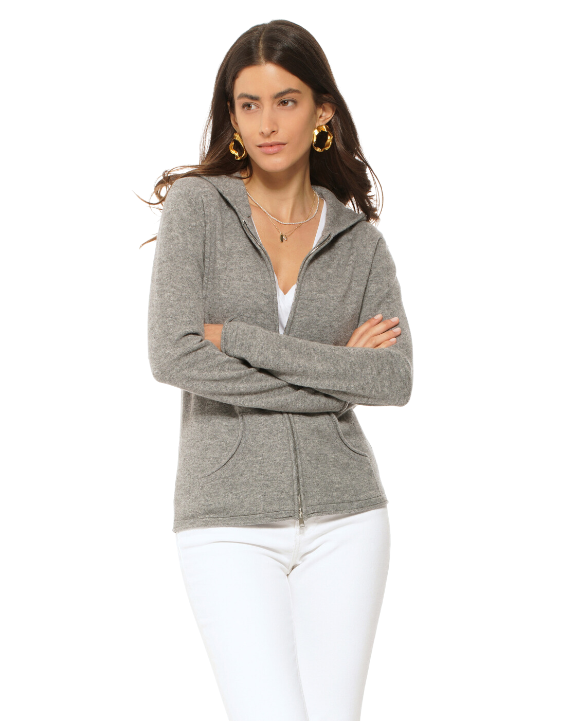 Monticelli Women's Pure Cashmere Hoodie Sweater Medium Grey Made In Italy 1