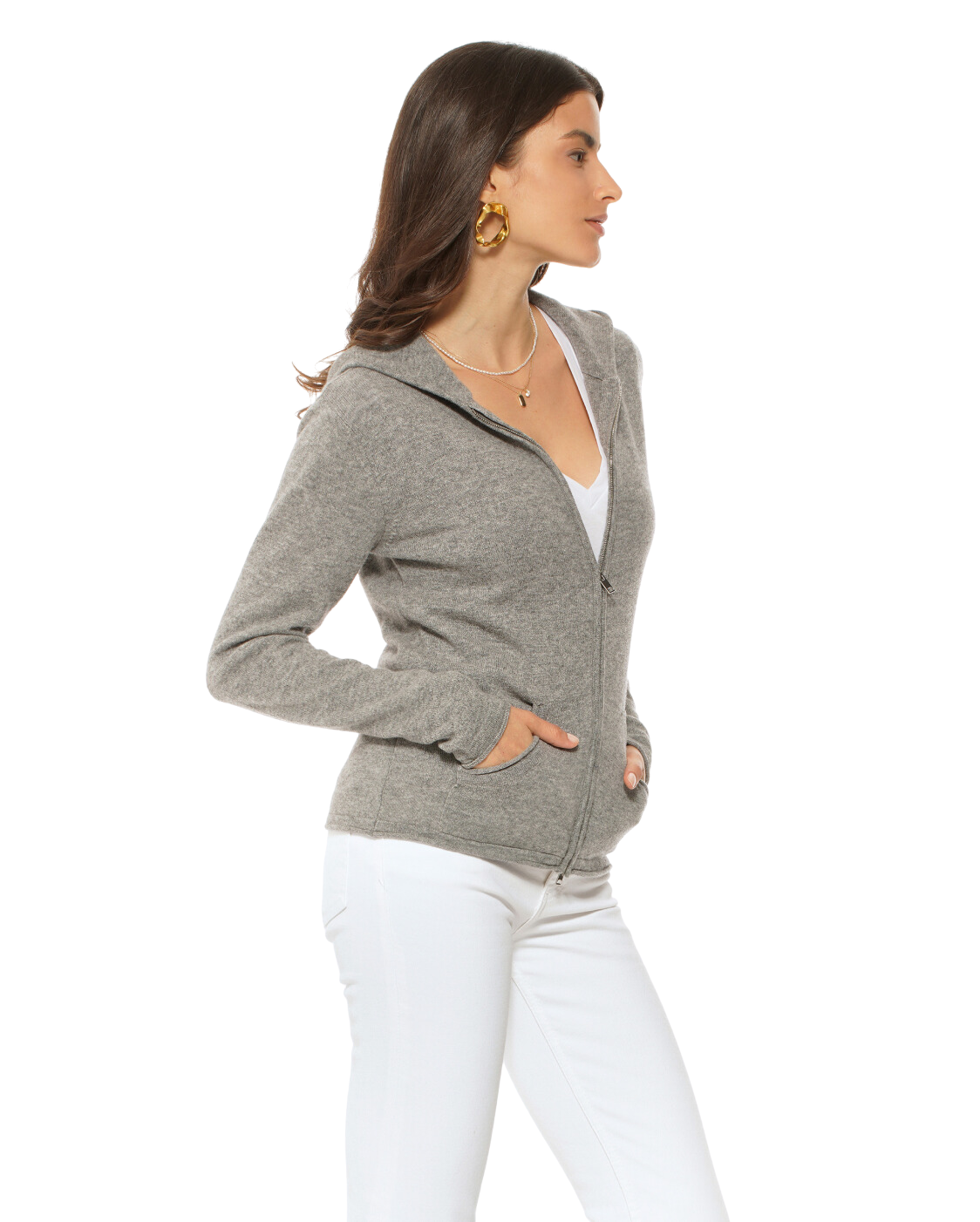 Monticelli Women's Pure Cashmere Hoodie Sweater Medium Grey Made In Italy 2
