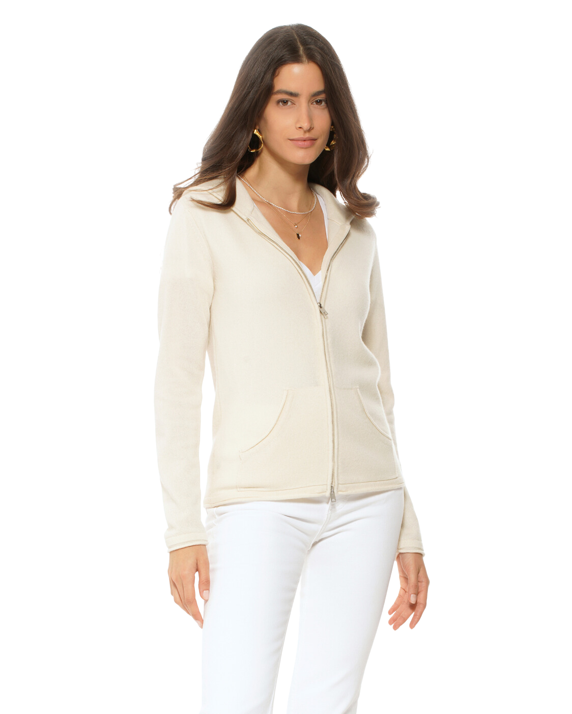 Monticelli Women's Pure Cashmere Hoodie Sweater Milk White Made In Italy 2