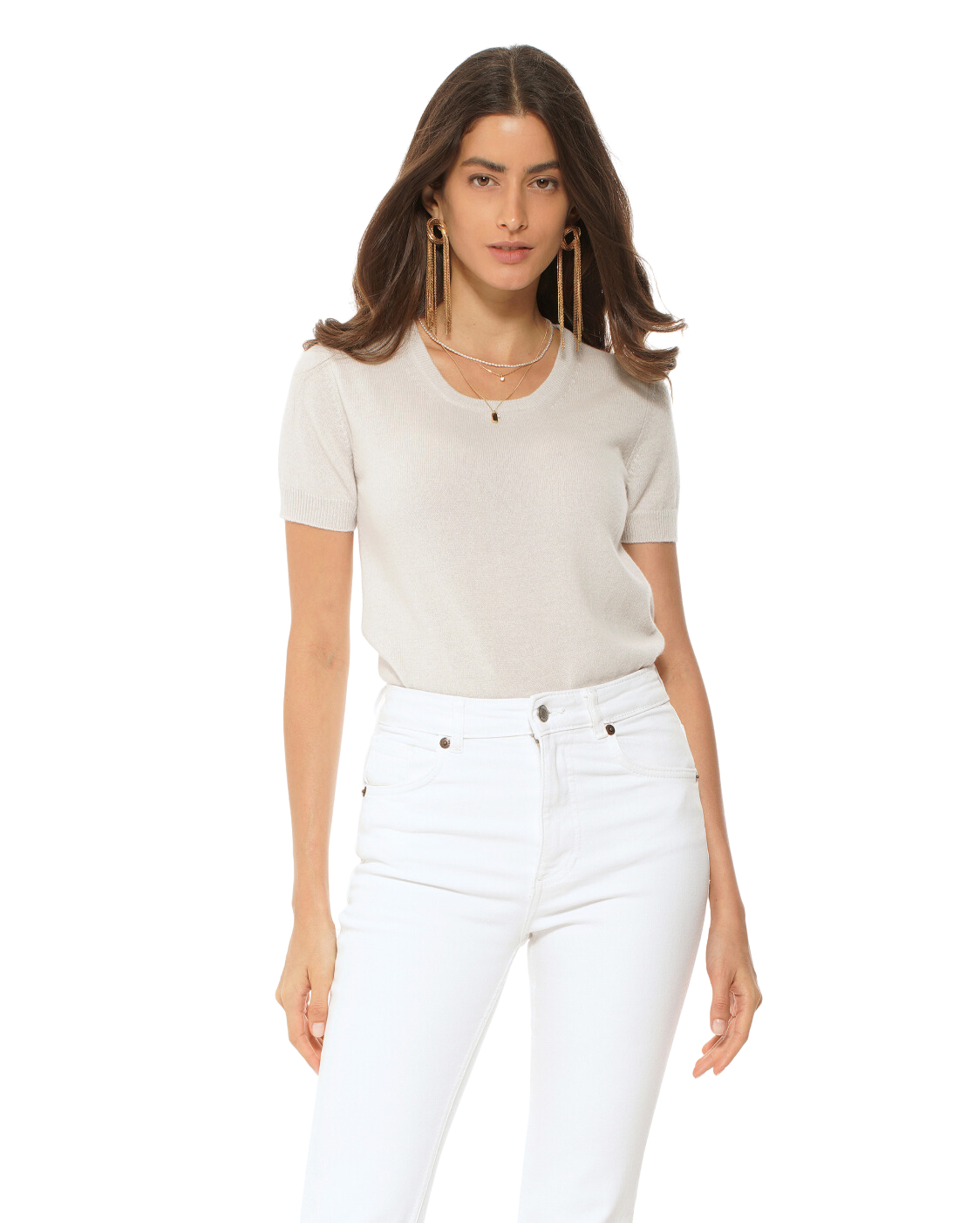 Monticelli Women's Pure Cashmere T-Shirt Light Grey Made In Italy 2