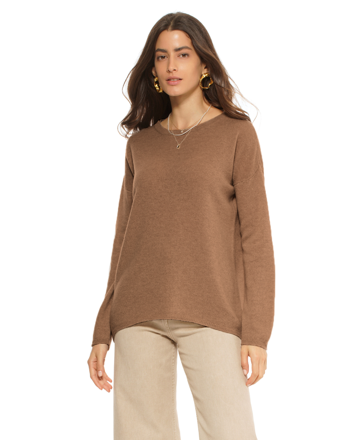 Monticelli Women's Oversized Cashmere Boatneck Sweater Brown Made In Italy 1