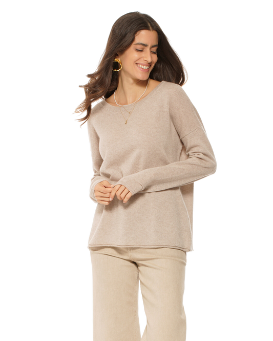 Monticelli Women's Pure Cashmere Hoodie Sweater Beige Made In Italy 1