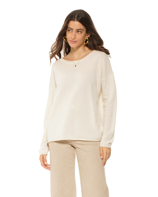Monticelli Women's Pure Cashmere Lounge Sweater Milk White 1