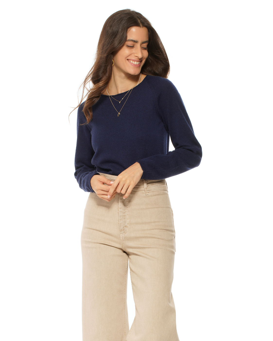 Monticelli Women's Ultralight Cashmere Raglan Crew Neck Sweater Night Blue 2