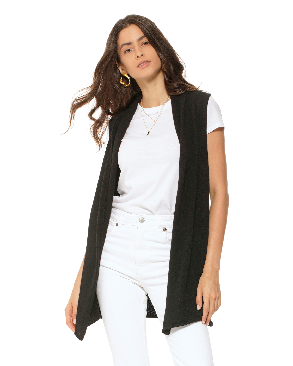 Monticelli Women's Pure Cashmere Sleeveless Cardigan Black Made In Italy 1