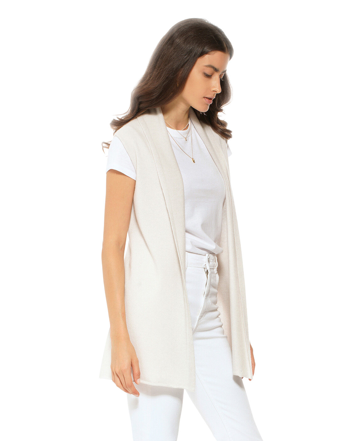 Monticelli Women's Pure Cashmere Sleeveless Cardigan Off White Made In Italy 2