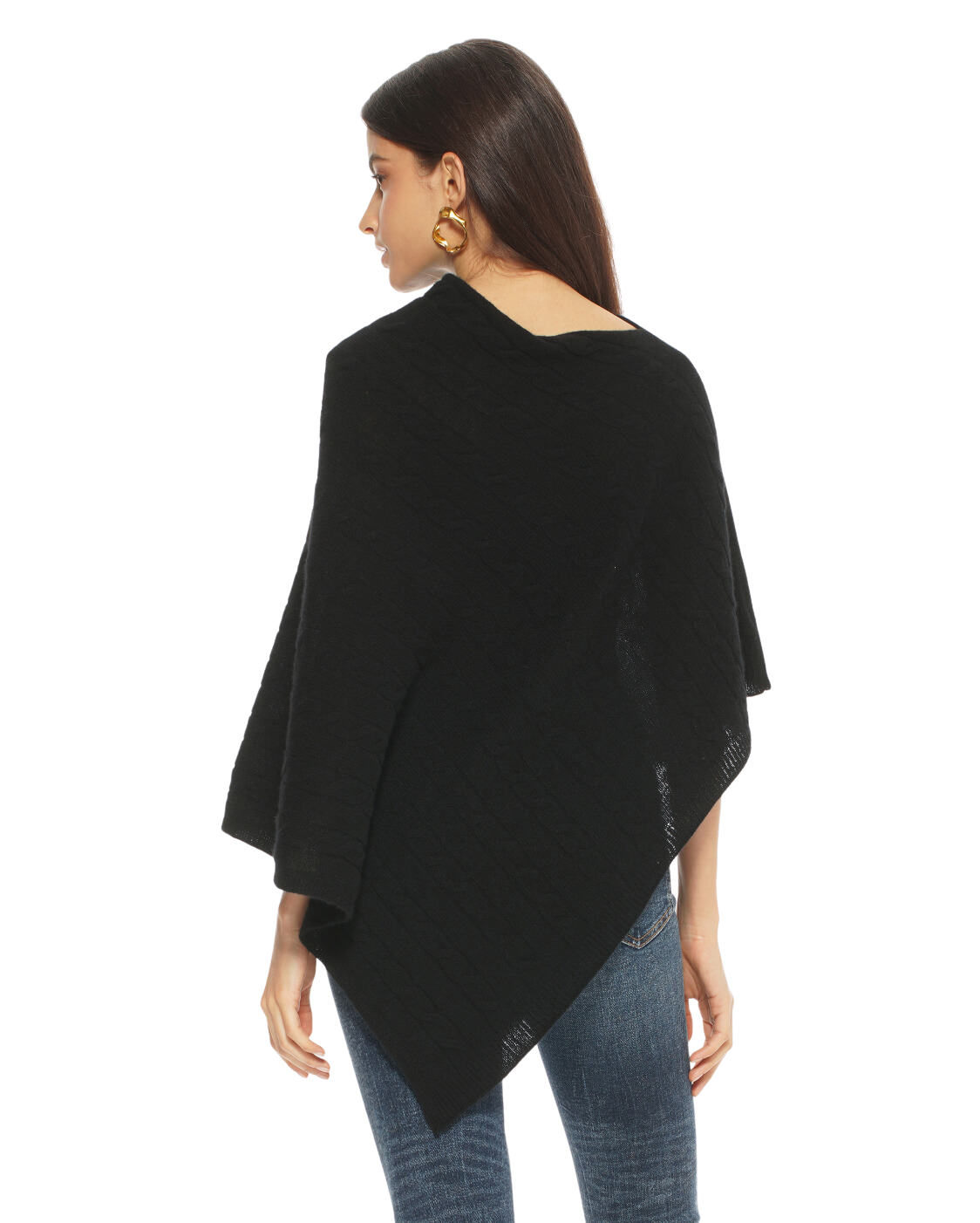 Monticelli Pure Cashmere Cable Knit Poncho Black Made In Italy 3