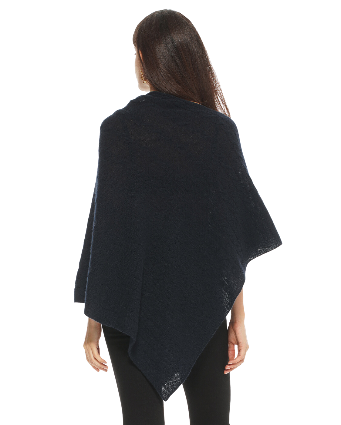 Monticelli Pure Cashmere Cable Knit Poncho Night Blue Made In Italy 3