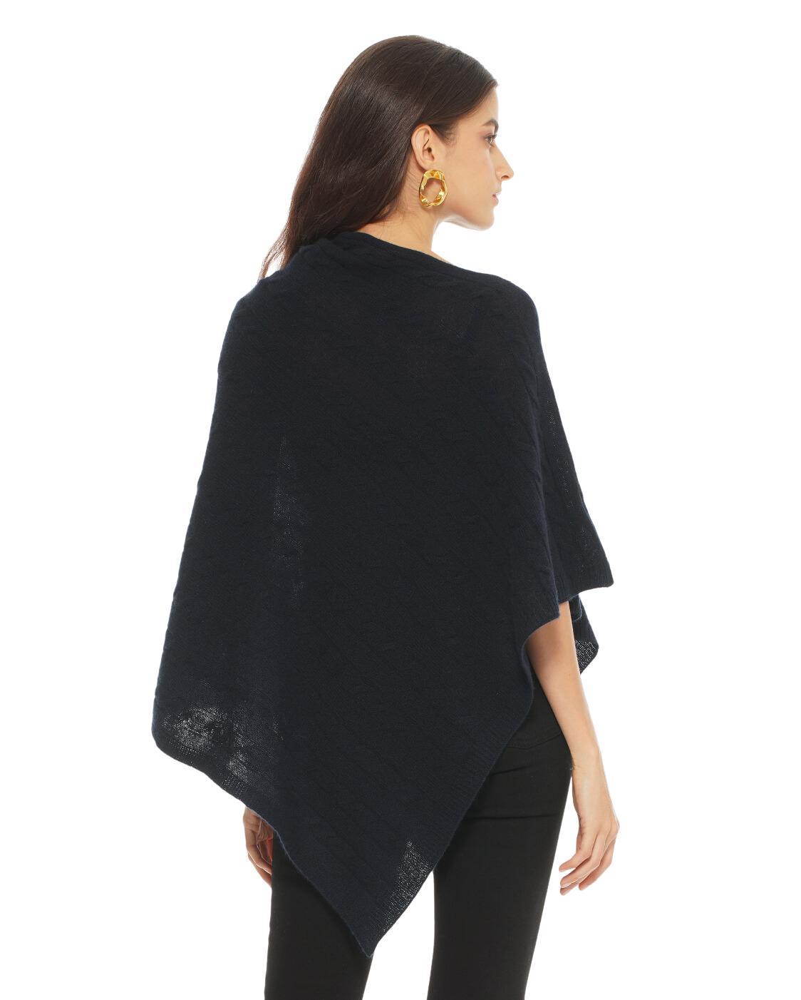 Monticelli Pure Cashmere Cable Knit Poncho Night Blue Made In Italy 2