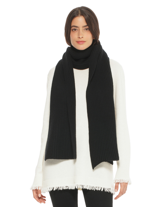 Monticelli Cashmere Chunky Ribbed Scarf Wool black made in italy 1