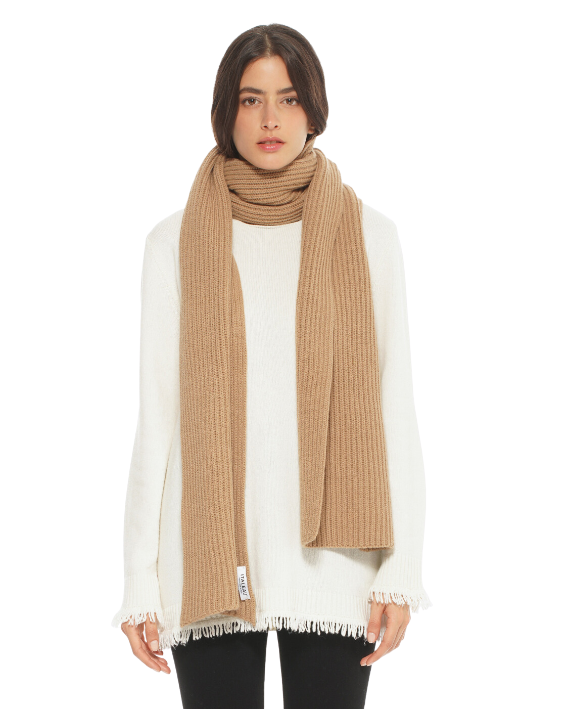 Monticelli Cashmere Chunky Ribbed Scarf Wool camel made in italy 1