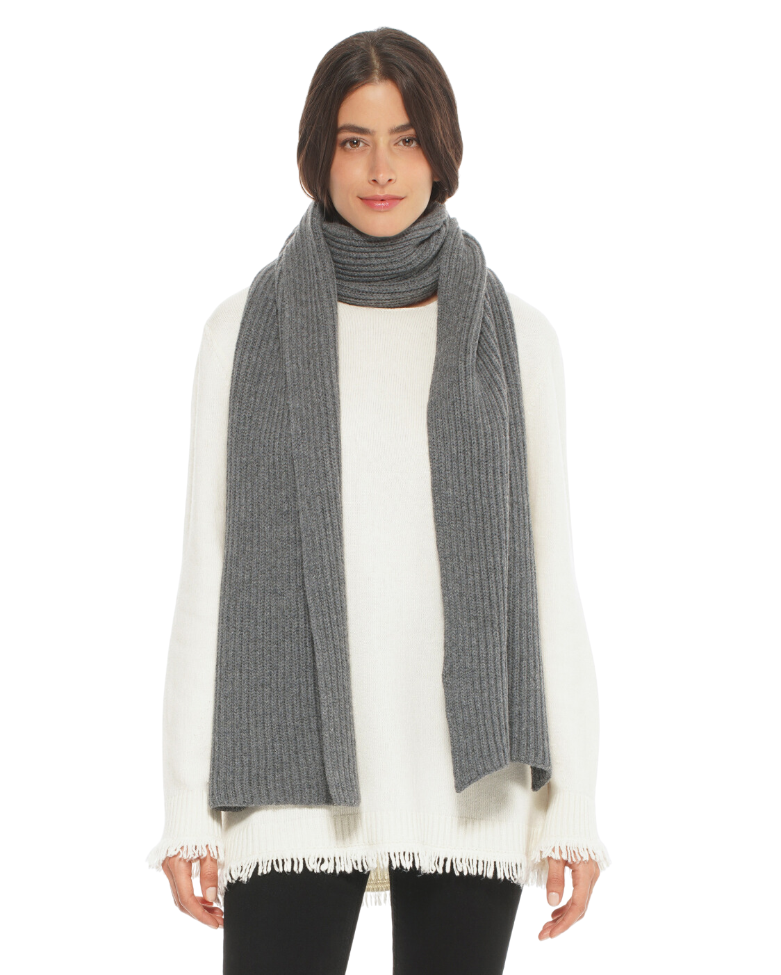Monticelli Pure Cashmere Ribbed Scarf Made In Italy Melange Grey 1