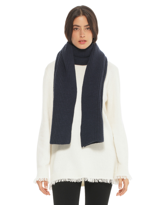 Monticelli Cashmere Chunky Ribbed Scarf Wool night blue Made In Italy 1