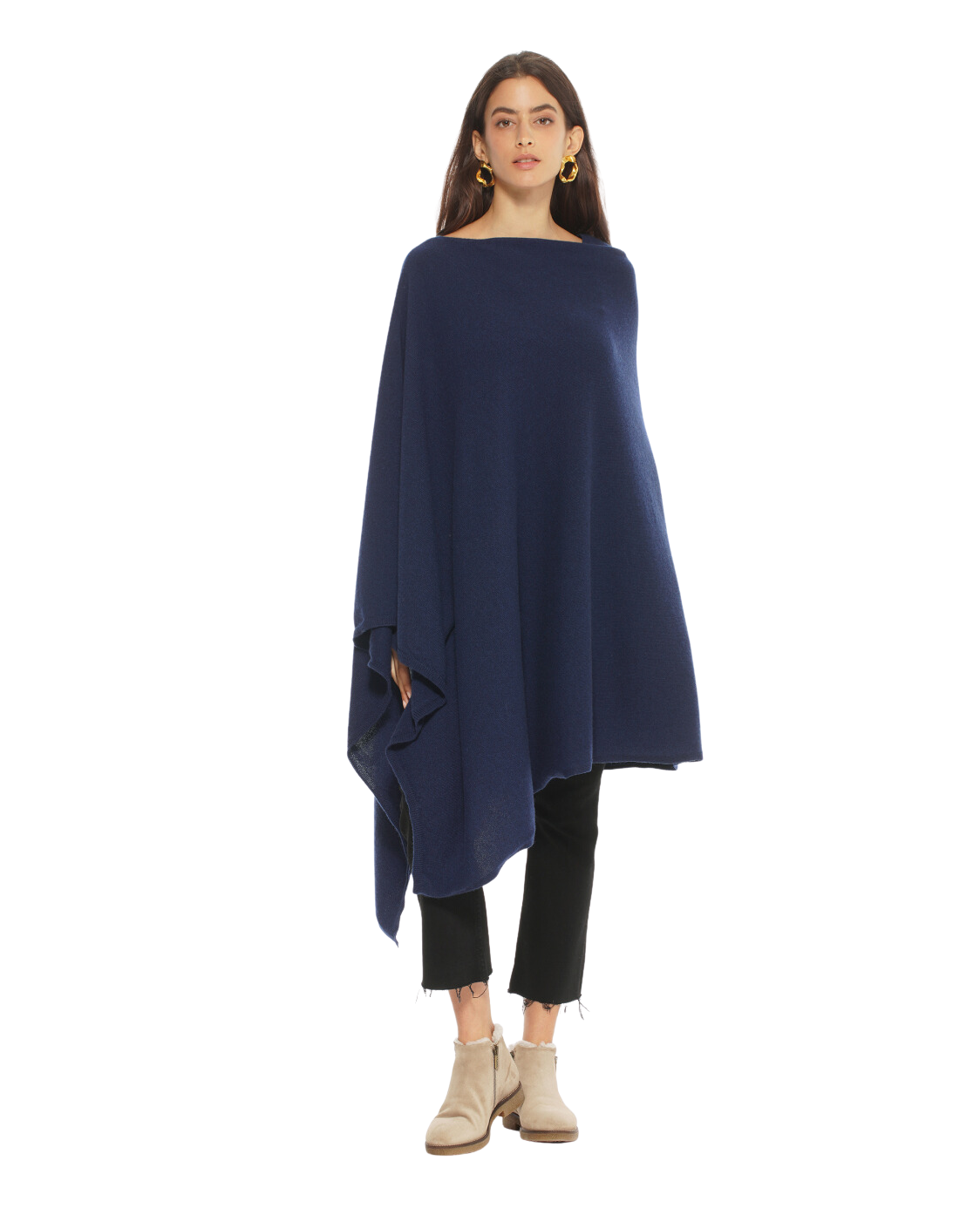 Monticelli Women's Long Pure Cashmere Poncho Made In Italy Blue 4