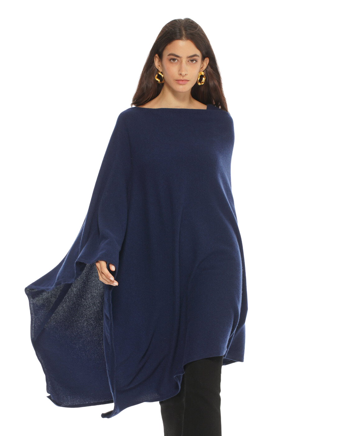 Monticelli Women's Long Pure Cashmere Poncho Made In Italy Blue 1