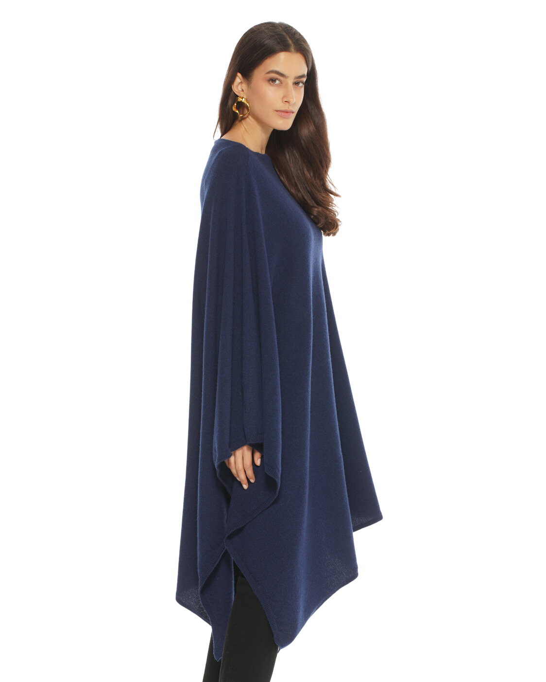 Monticelli Women's Long Pure Cashmere Poncho Made In Italy Blue 2