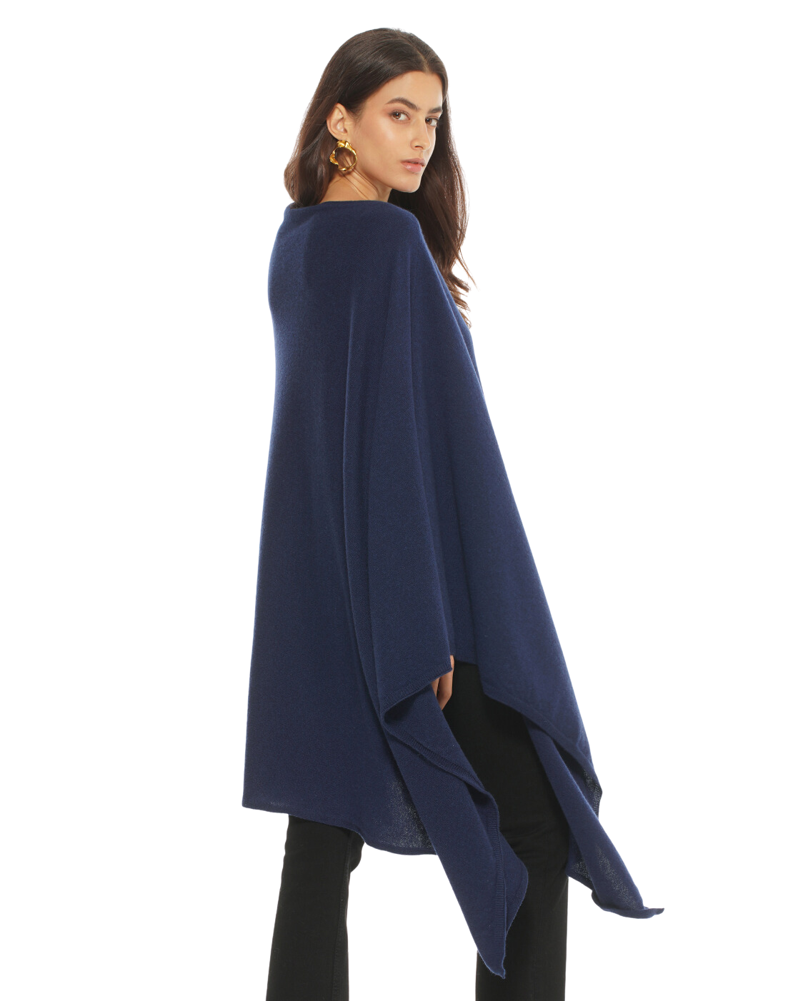 Monticelli Women's Long Pure Cashmere Poncho Made In Italy Blue 3