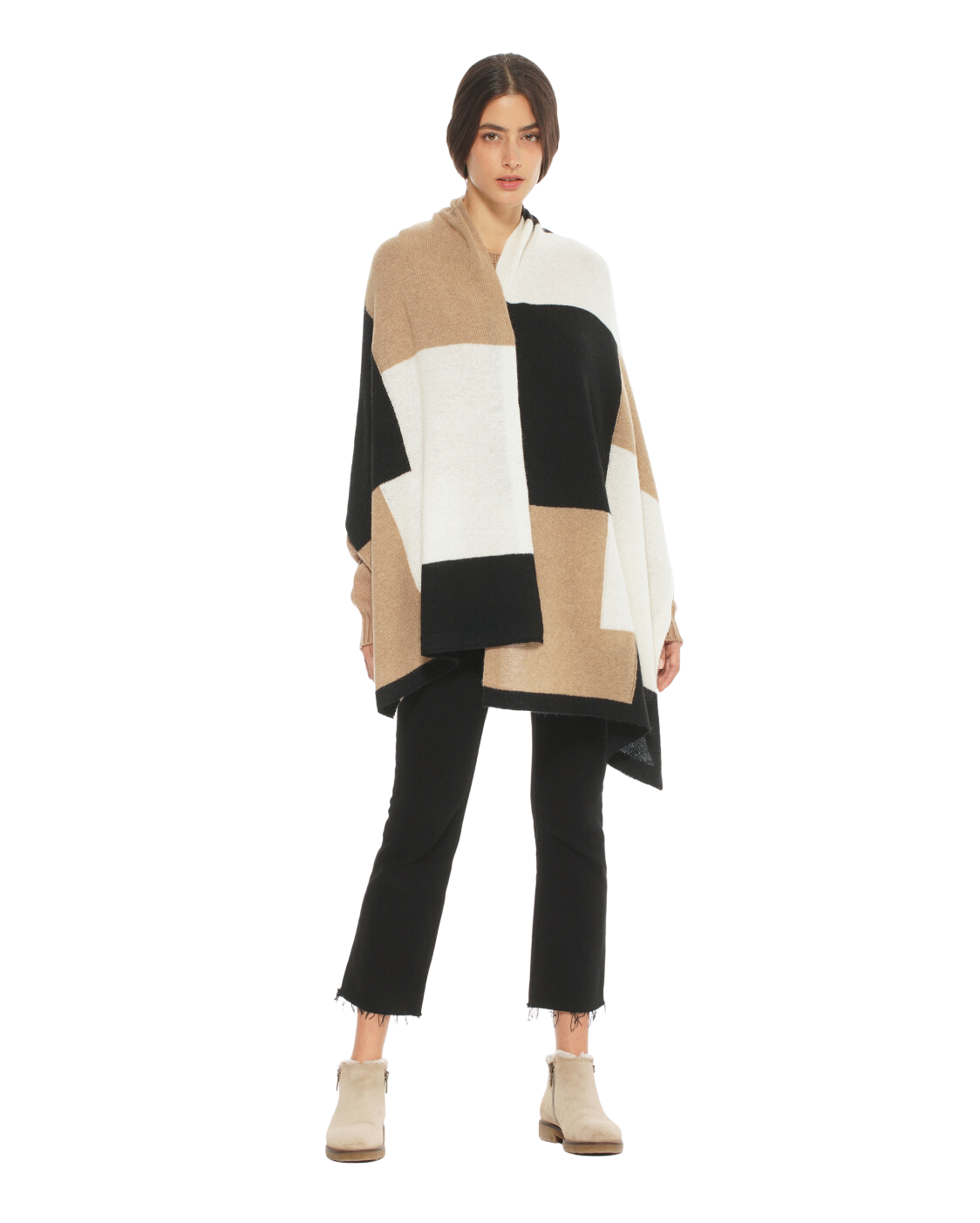 Women's Cashmere Mondrian Scarf Black Combo 2