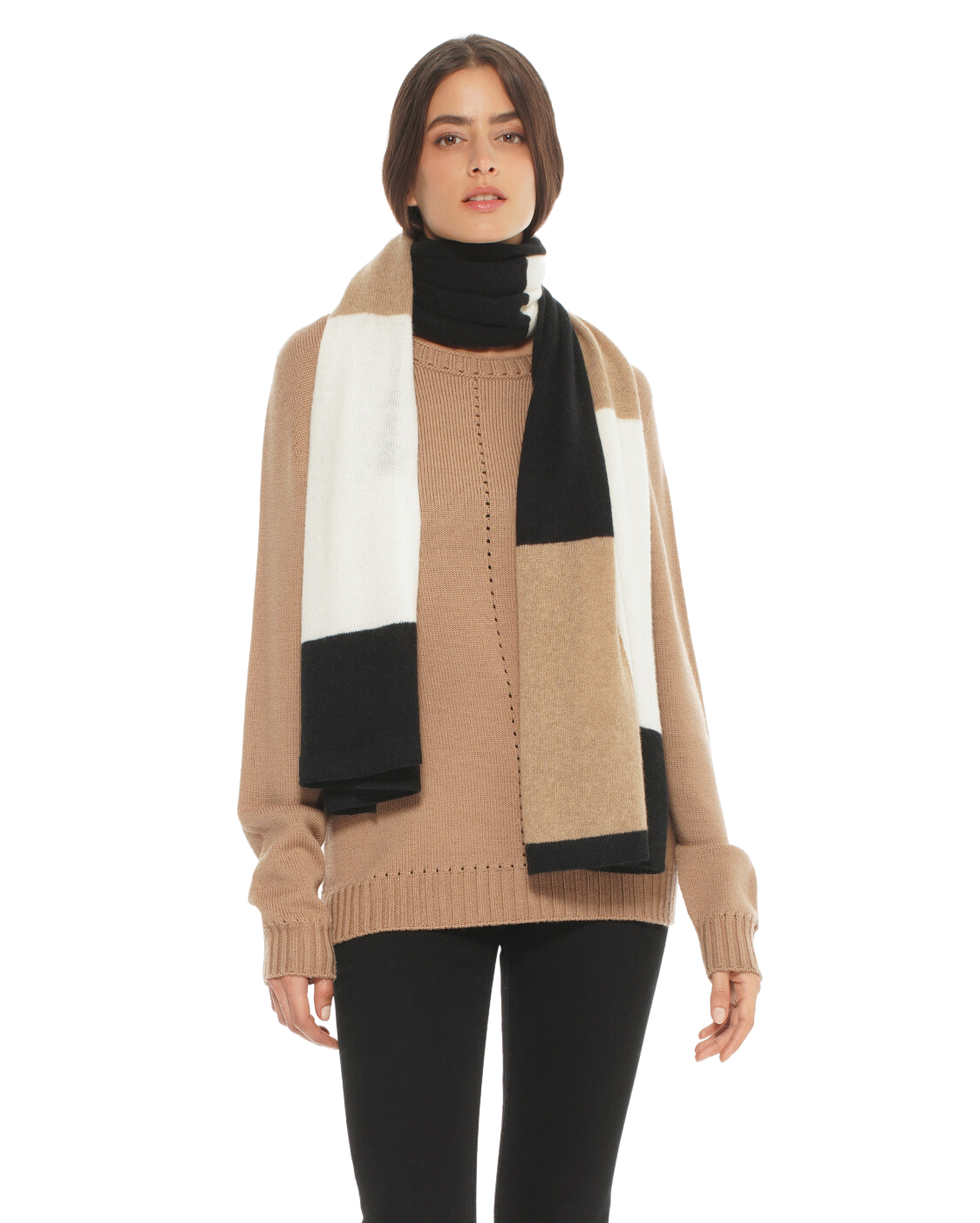 Women's Cashmere Mondrian Scarf Black Combo 1