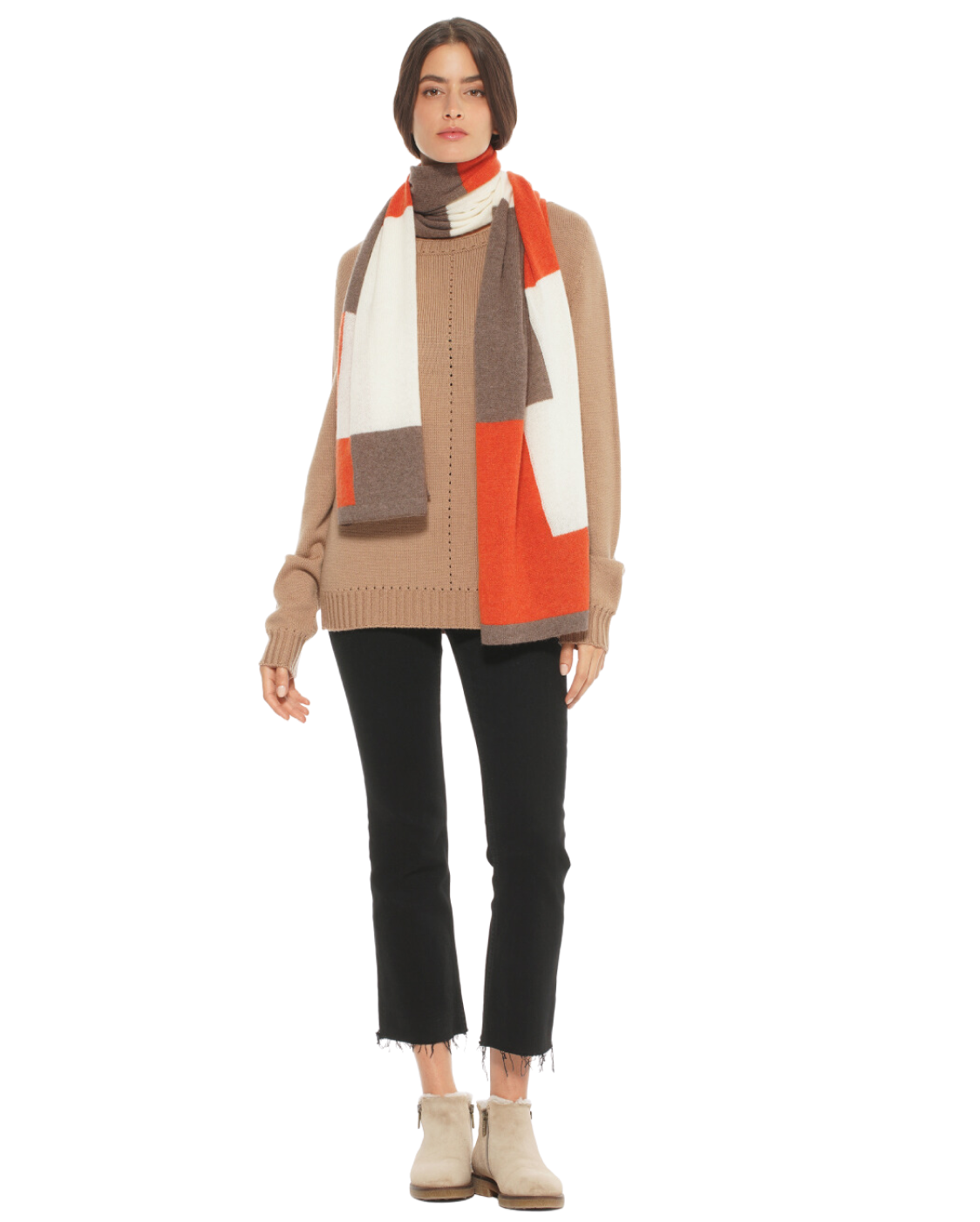 Women's Cashmere Mondrian Scarf Brown Combo 2