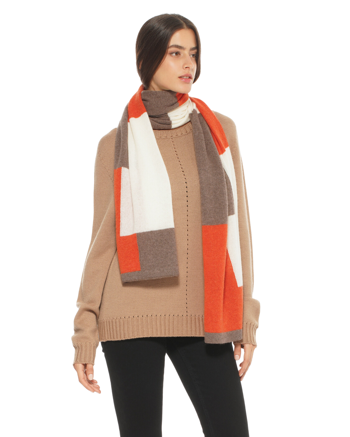 Women's Cashmere Mondrian Scarf Brown Combo 3