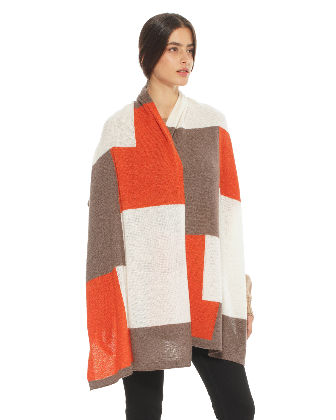 Women's Cashmere Mondrian Scarf Brown Combo 4