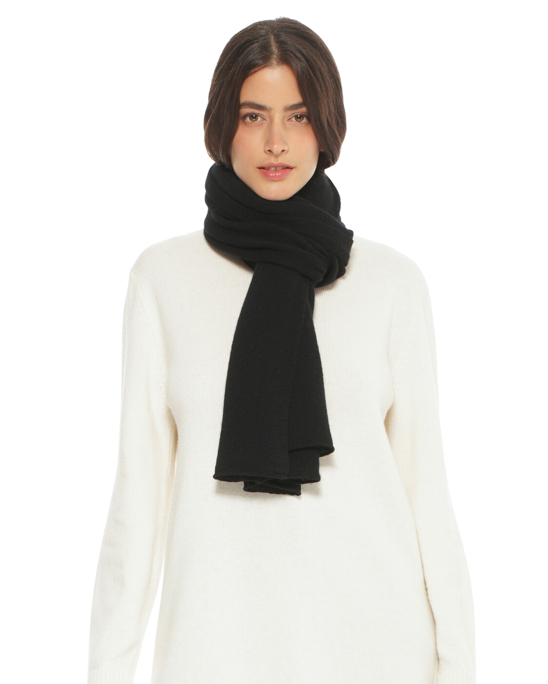Monticelli Pure Cashmere Plain Knit Scarf Made In Italy Black 1