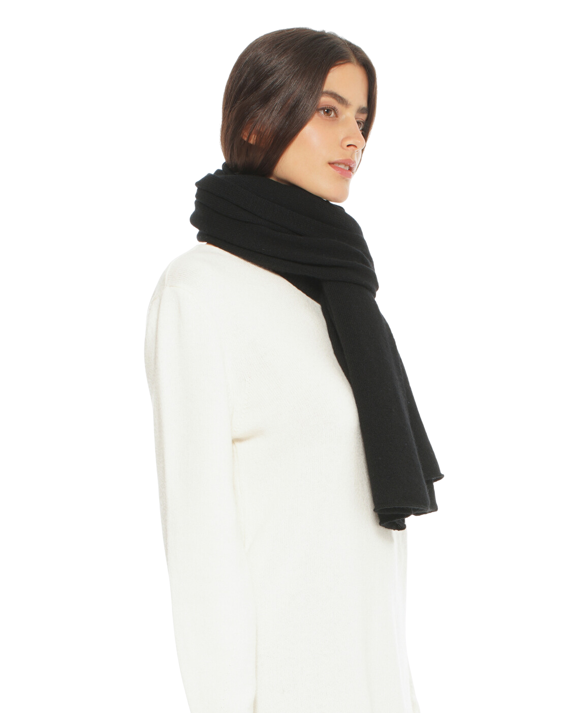 Monticelli Pure Cashmere Ribbed Scarf Made In Italy Black 2