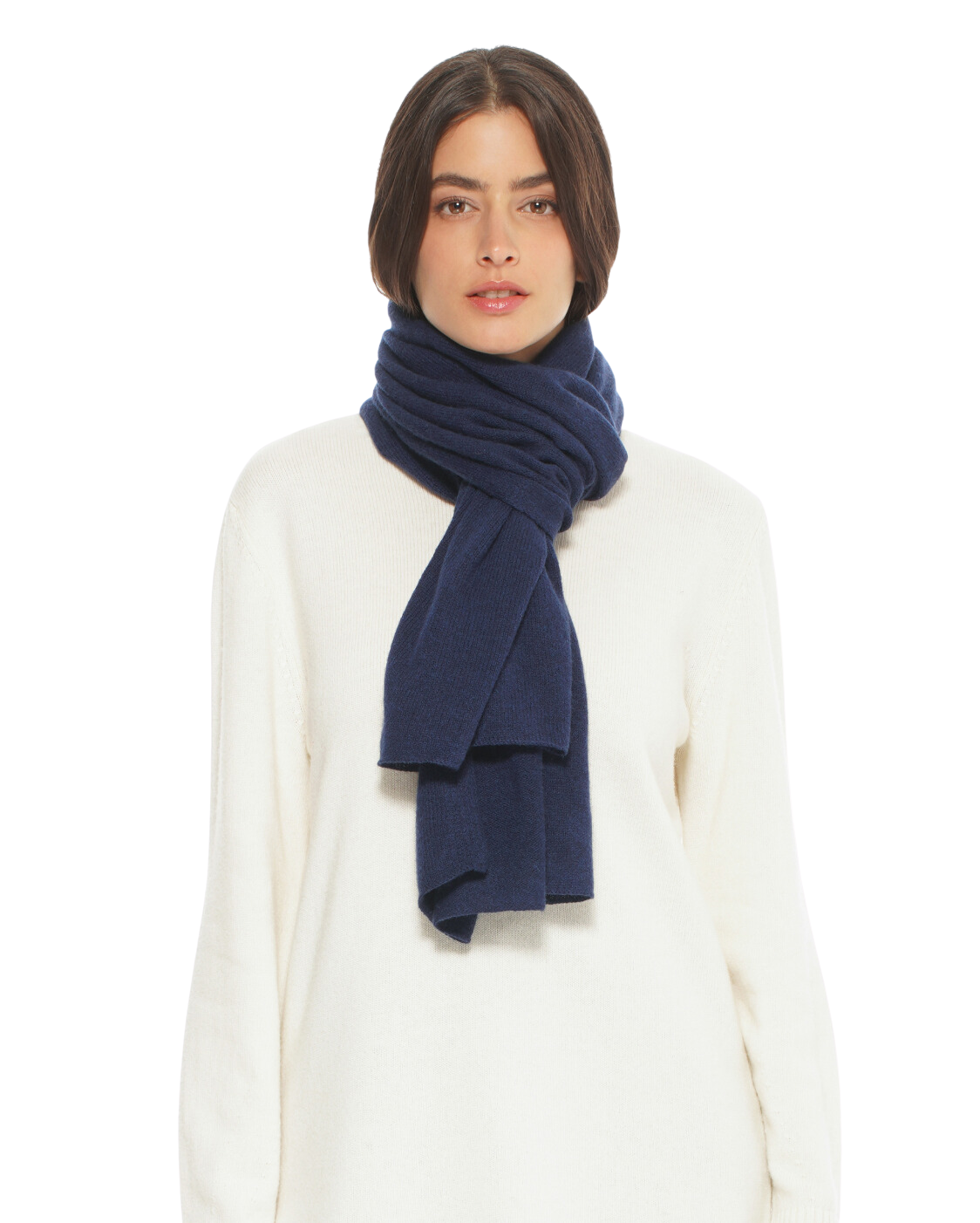 Monticelli Pure Cashmere Plain Knit Scarf Made In Italy Blue 1