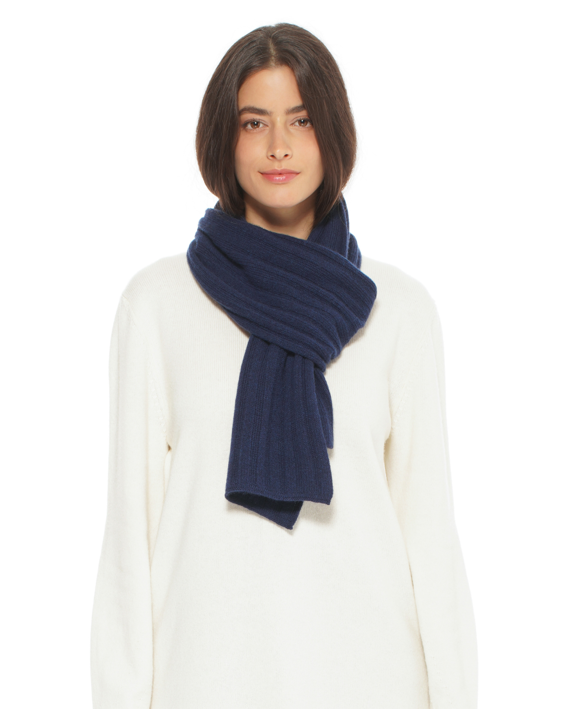 Monticelli Cashmere Chunky Ribbed Scarf Wool night blue Made In Italy 4