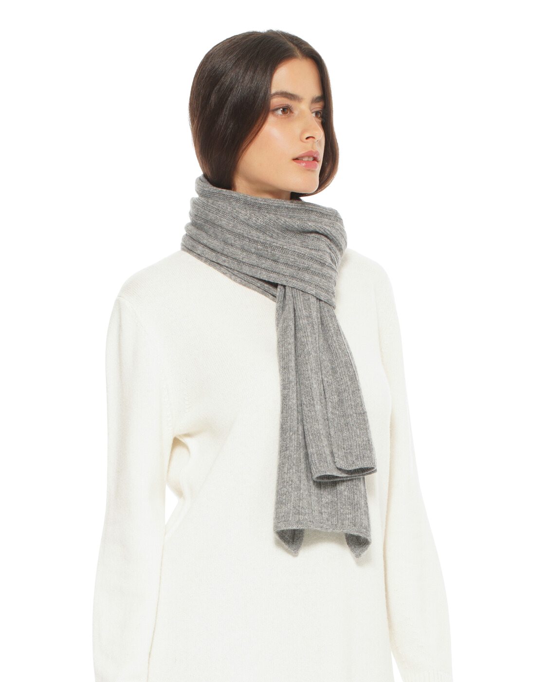 Monticelli Pure Cashmere Ribbed Scarf Made In Italy Medium Grey 2