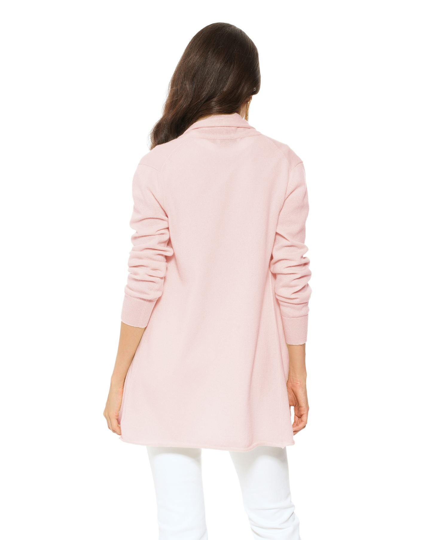 Women's Pure Cashmere Long Open Front Cardigan Old Rose