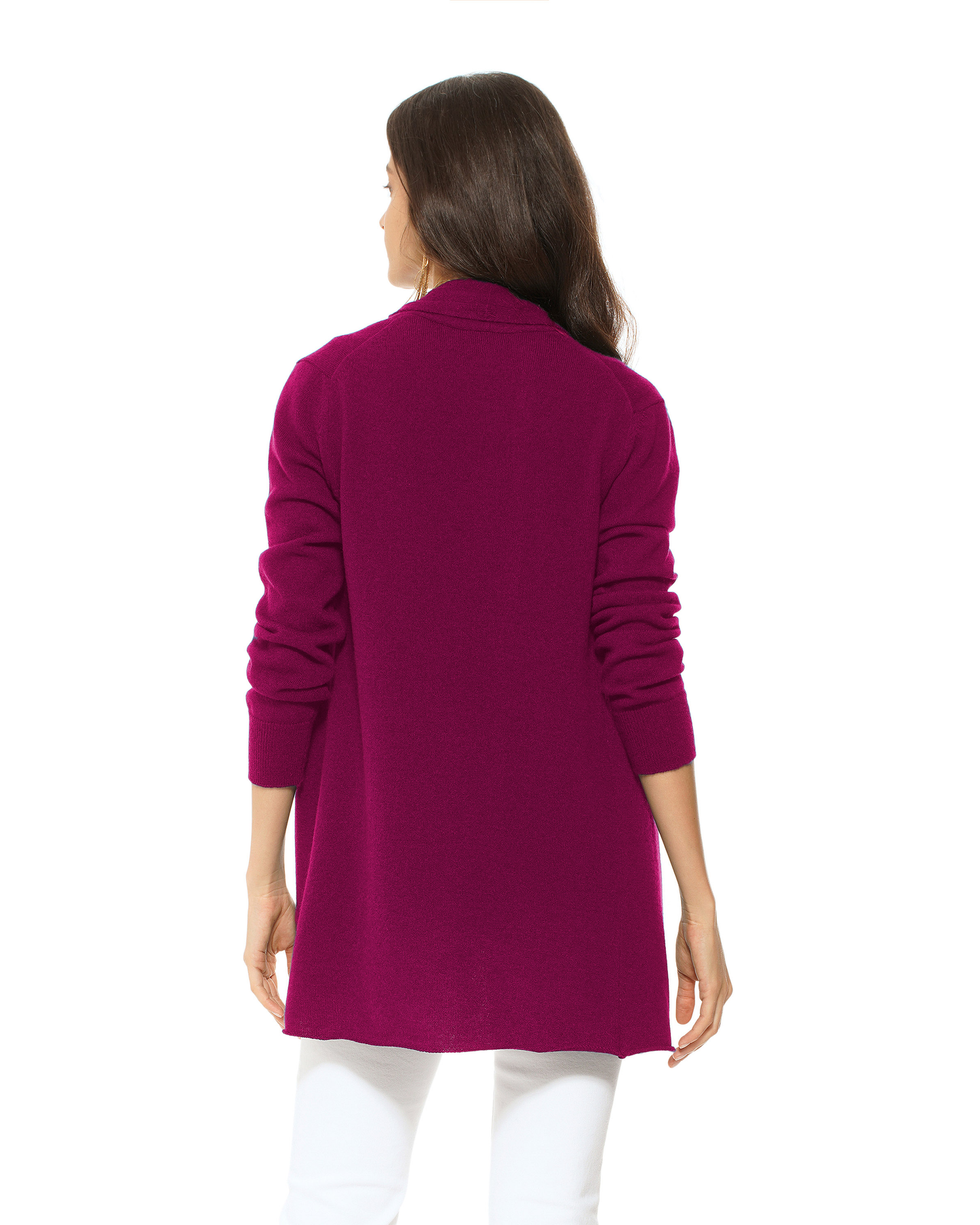 Women's Pure Cashmere Long Open Front Cardigan Magenta