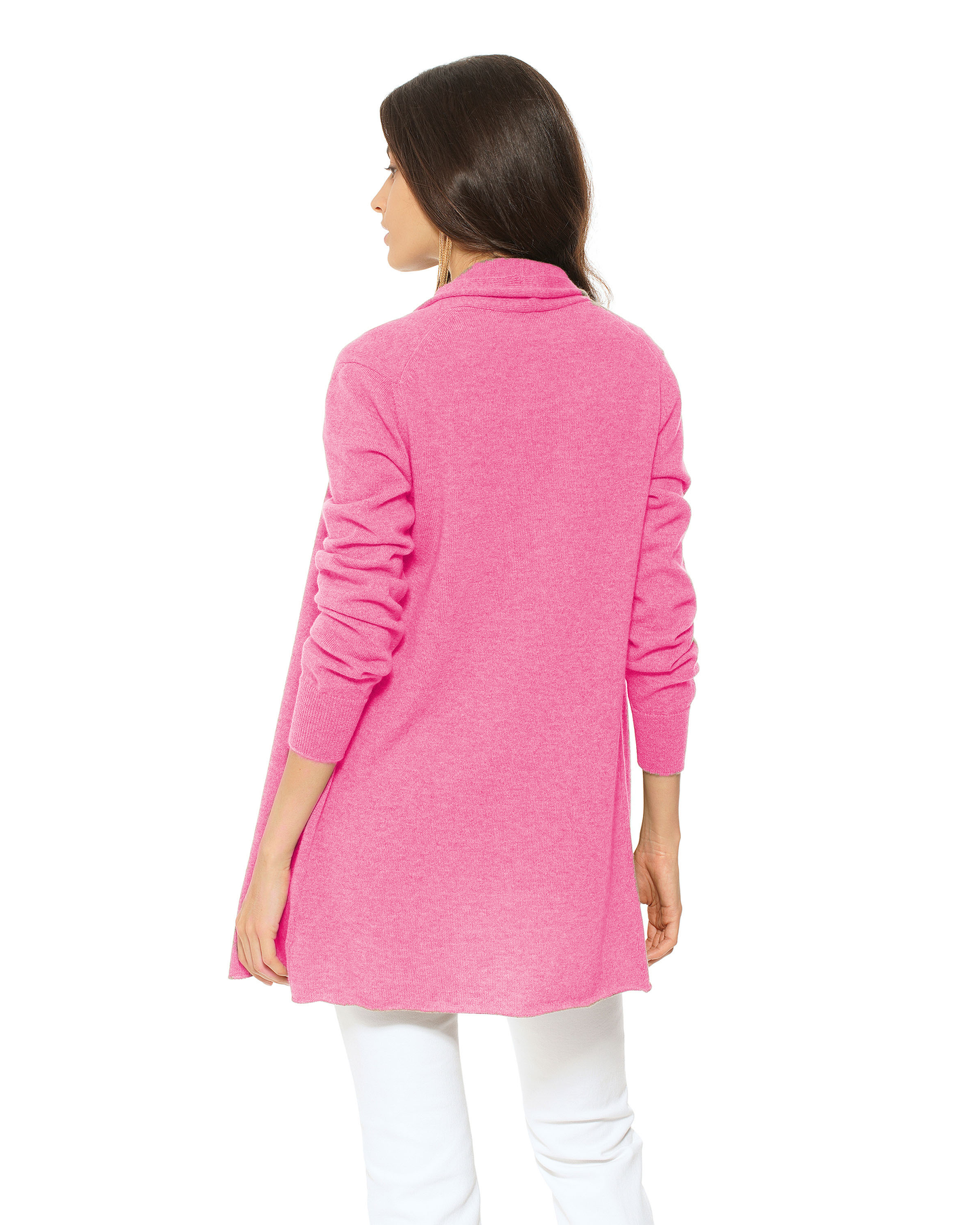 Women's Pure Cashmere Long Open Front Cardigan Fuchsia